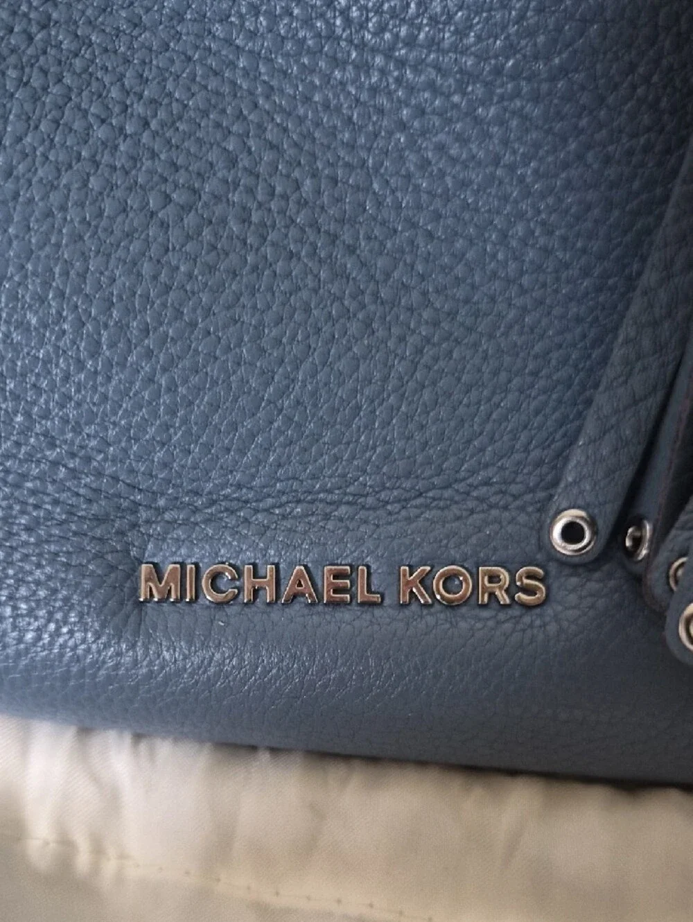 Michael Kors Dusty Blue Pebbled Leather Satchel with Tassel